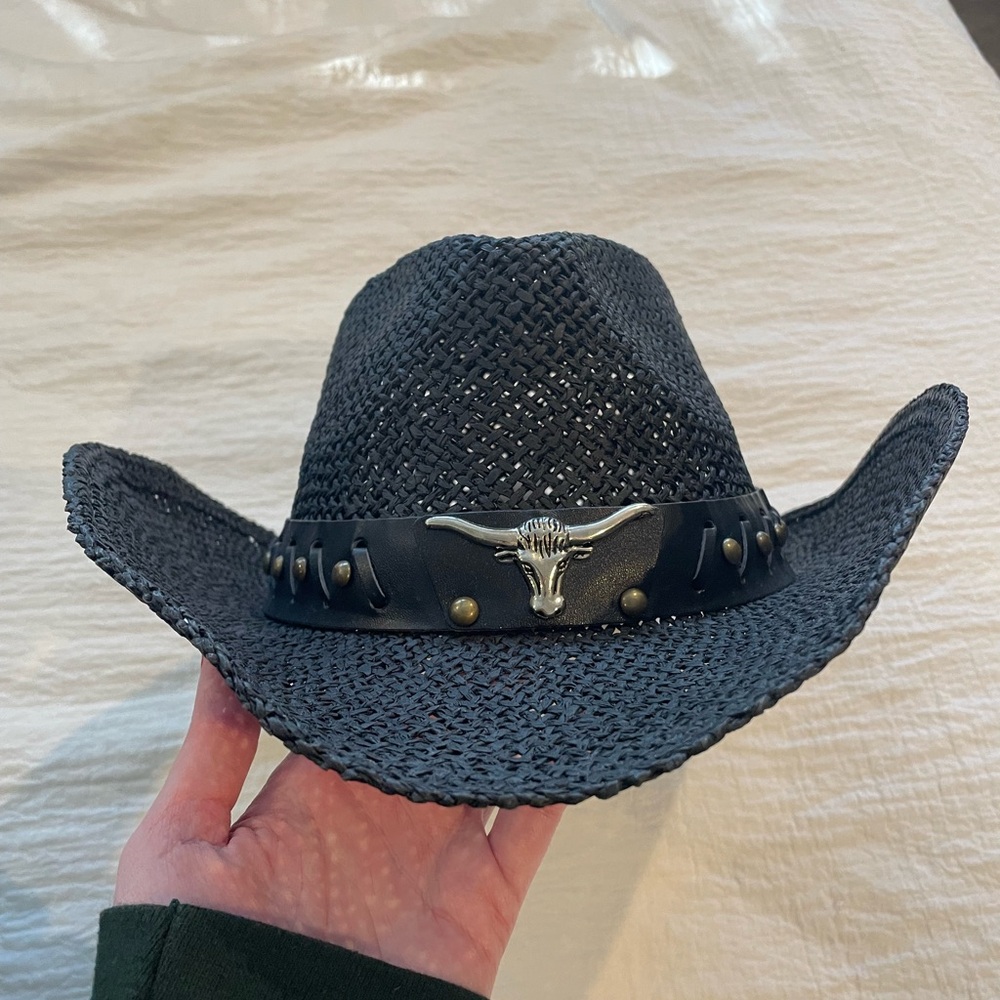 Black Cowboy Hat with Bullhead Accent